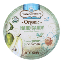 Torie &amp; Howard hard drop Pear and Cinnamon Drops Candy 2 oz tin Case 8 fruit - £36.62 GBP