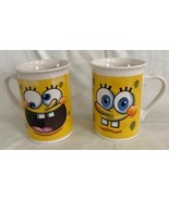 2 Sponge Bob Squarepants Ceramic Coffee Cup Mugs 2013 Viacom Yellow White - £14.07 GBP