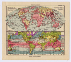 Ca 1935 Vintage Map Of The World Transportation Climate Population America Asia - £13.66 GBP