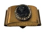 Vintage Cameo Scarf Clip Black Cameo Rhinestone Gold Tone Sweater Guard - $19.80