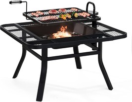 Sunjoy 38 In. Fire Pit For Outside, Square Wood Burning Firepit Large Steel Fire - £155.83 GBP