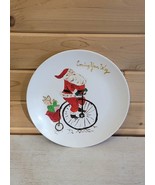 Vintage Handmade Hand Painted Christmas Acrylic Paint Plate Santa Unicycle - £13.08 GBP