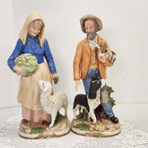 Vtg Pair Home Interior Homco Figurines #8811 Old Man With Dogs  Woman With Sheep - £28.14 GBP