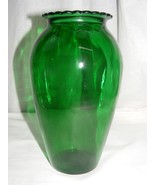 Vintage Anchor Hocking Forest Green Glass 9&quot; Plain Vase Scalloped Rim - €35,74 EUR