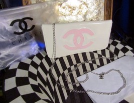 Auth CHANEL Beaute Bag White Pink Logo Frizzy Fluffy Chain Shoulder Cros... - $198.00