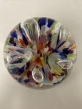 Vintage Gibson Art Glass Paperweight 1987 Handblown Colorful Flowers 3” - £19.74 GBP