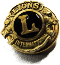 Lions International Black Onyx Inlaid Screw Back Gold Tone Tie Tack Tux Vtg Pin - £30.57 GBP