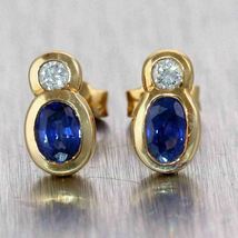 2.80CT Oval Cut Sapphire &amp; Diamond Pretty Earrings For Gift 14K Yellow Gold Over - £75.30 GBP