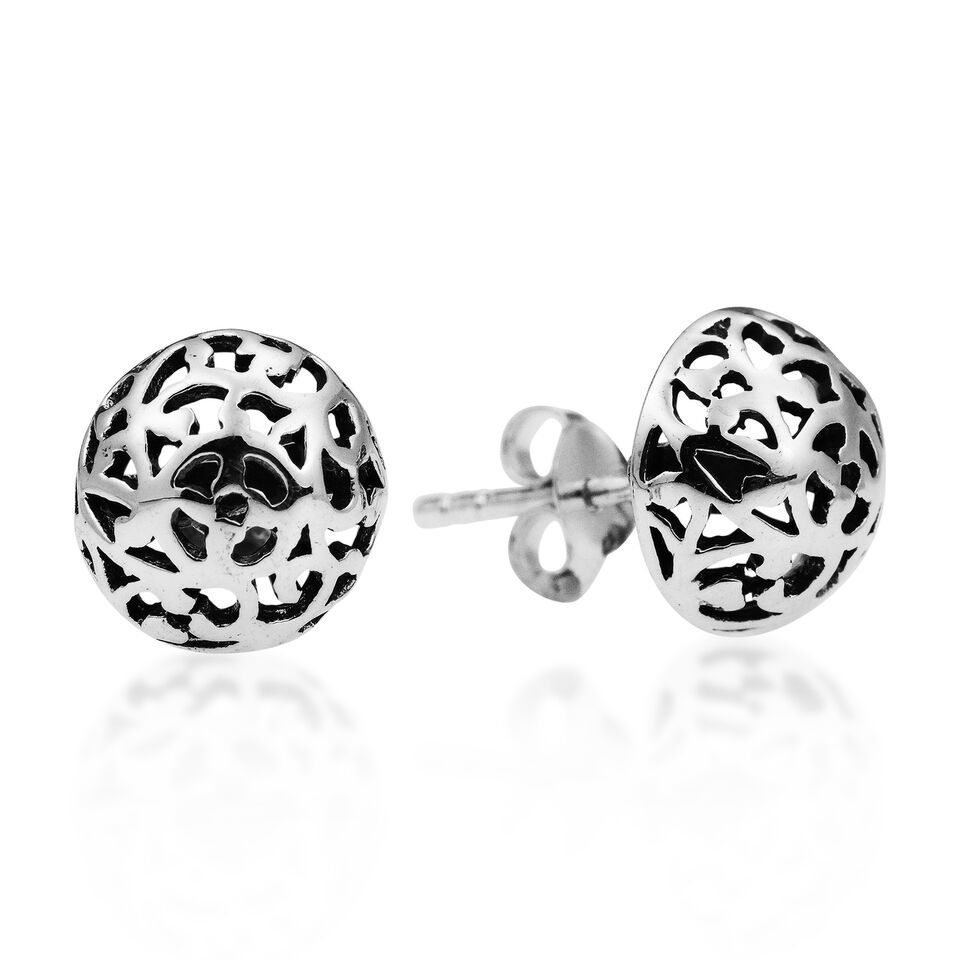 Primary image for Filigree Swirl Sterling Silver Half Round Dome Post Earrings