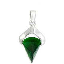 Sterling Silver Pendant with Green Rounded Triangle Crystal - No Chain - £8.52 GBP