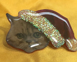 Lacquered Kitty Cat Lover Santa Hat Christmas 3&quot; Fashion Pin Brooch - $7.87