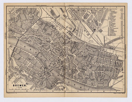1892 Original Antique City Map Of Bremen / Germany - £14.41 GBP