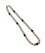 Trifari Faux White Pearl Black Beaded Rhinestone Spacers Necklace T Hang... - £14.67 GBP