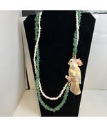 Mother of Pearl 4” Bird Cockatiel Necklace Double Beaded 24+ Inch Chain - $33.85 CAD