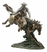 Large Western Cowboy With Lasso On Bucking Horse Statue 19&quot;L Faux Bronze Resin - £239.79 GBP