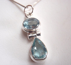 Faceted Blue Topaz Teardrop Double Gem 925 Sterling Silver Necklace - £15.86 GBP