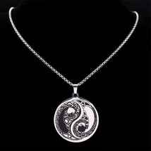 Celtic Dragon Yin Yang Necklace Black Silver Stainless Steel Amulet Pendant - £15.97 GBP