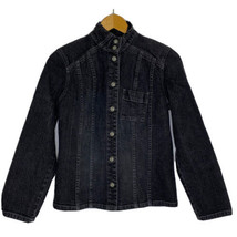 Chico&#39;s Platinum Women&#39;s size 0 Denim Snap Front Jean Jacket Black Misses S/4 - £16.90 GBP