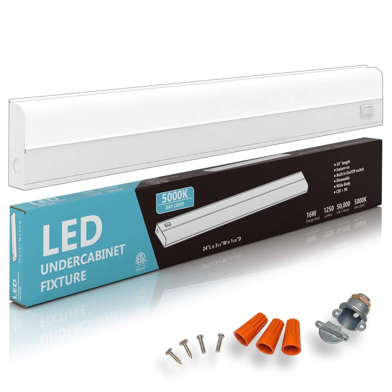 Hardwired LED Under Cabinet Task Lighting - 16 Watt, 24", Dimmable, CRI>90, 5000