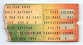 Allman Brothers Bande Concert Ticket Stub Décembre 31 1981 Uniondale New York - $54.43