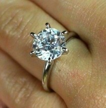 Certificado Plata de Ley 6Ct 12MM Redondo Brillante Moissanita Anillo Co... - $298.12