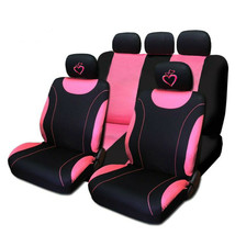 Black Pink Cloth Car Seat Covers Large Heart Full Set Women Girl For Nissan - $37.41