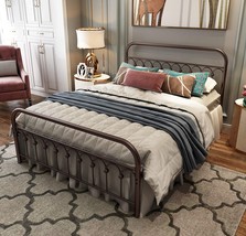 TUSEER Metal Bed Frame Queen Size with Vintage Headboard and Footboard Platform - £148.62 GBP