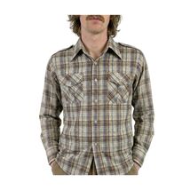 VTG 1970s Sears Perma-Prest Plaid Western Button Shirt Blue Brown Epaulet M - $39.95
