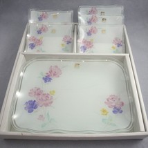 FC Fancy Craft Glass Japan Floral Hors d&#39;oeuvres Serving Plate &amp; Dessert Plates - £27.35 GBP