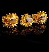 Golden nugget TIGER EYE Cufflinks - Vintage Gemstone Cuff Accessory - tigereye c - £97.89 GBP
