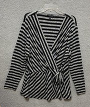 Lane Bryant Top Womens 18/20 Black Stripe Tunic Surplice Long Sleeve V Neck - £11.44 GBP