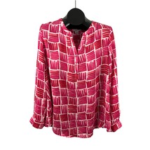 Liz Claiborne Women&#39;s Sheer Blouse XL Red Pink White V-Neck Pullover Pat... - $24.88 CAD