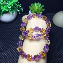 Natural Ametrine Yellow Purple Crystal Beads Bracelet 8mm Women Amethyst Citrine - £28.93 GBP