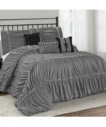 HIG 7 Piece Classical Chic Ruched Pleated Gray Comforter Set in Queen Ki... - £45.99 GBP+
