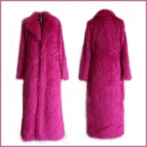Long Full Length Lapel Collar Faux Fur Fashion Coat White Leopard Black Red Pink image 4