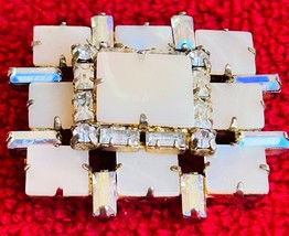 Vintage Mother Pearl Rhinestone Pin / Brooch Jewelry Jay Flex Sterling Signed - $173.25