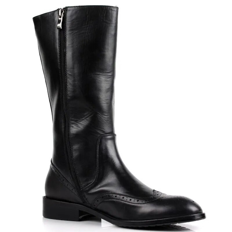 Italian Winter Mens Knee High Motorcycle Riding Boots Brogue Luxury