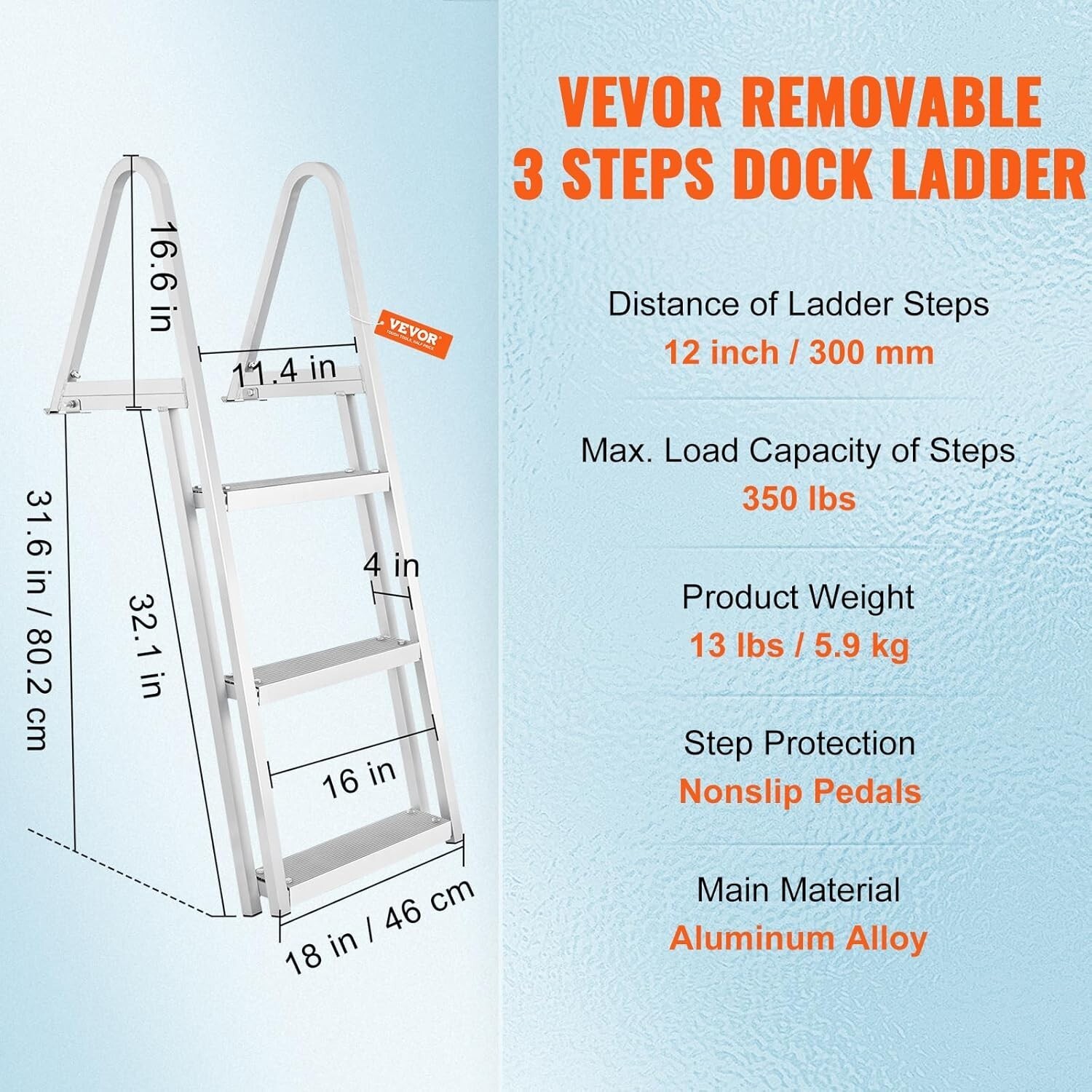 VEVOR Removable Dock Ladder 3 Step 350LB Load Capacity with Nonslip Design Item image 8