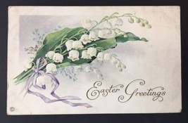 Antique &quot;Easter Greetings&quot; Card Posted White Flower Bouquet Stecher Embossed - £8.76 GBP