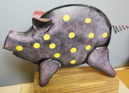 Rustic Metal Pink and Black Pig with Yellow Polk a Dots 11&quot; - £11.61 GBP