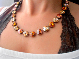 Multi Brown Swarovski Crystal Necklace / Handmade Rivoli Jewelry / Anna Wintour  - £75.84 GBP