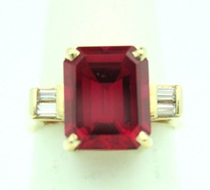 Created Ruby Solitaire &amp; Cubic Zirconia Ring Real Solid 14 K Gold 5.5 G Size 5.5 - £461.99 GBP