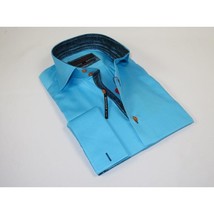Men's Axxess Turkey Shirt 100% Cotton High Collar 224-08 French Cuffs Teal image 2