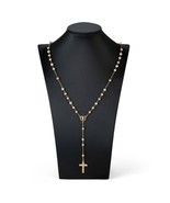 18k Layered real gold filled multi colors rosary necklace religious cross - $275.87 MXN