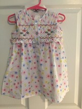 Baby Hand Smocked Dress Size 1 Sleeveless NWOT By Smocked Couture White, Floral - £14.94 GBP