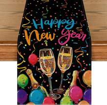 Cheers Balloon Streamers 2026 Happy New Year Table Runner, Festival Kitc... - $14.77
