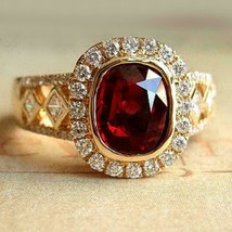 Simulated Garnet &amp; Diamond 2.60Ct Engagement Ring 14K Yellow Gold Plated Silver - £85.65 GBP