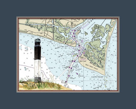 Oak Island, NC Lighthouse and Nautical Chart High Quality Canvas Print - $14.99+