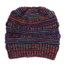 Ponytail Beanie Hat Cable Knit High Messy Bun Warm Winter Women Tail  Multicolor - £14.55 GBP