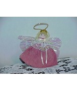 Vntg Angel Christmas Ornament Tulle Pink Crepe Golden Hair Iridescent Wings - $14.84